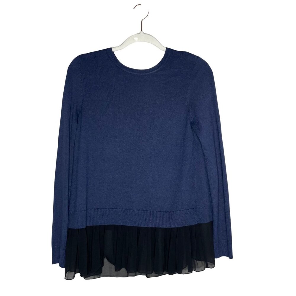 Chelsea28 Pleated Cashmere Sweater Size XS Accordion Hem Split Back Blue Black - Picture 8 of 9